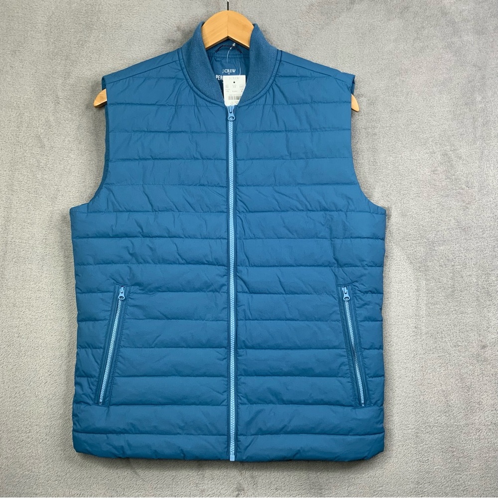 J. Crew Performance Vest Mens Small Quilted Full‎ Zip Blue. (NWT).